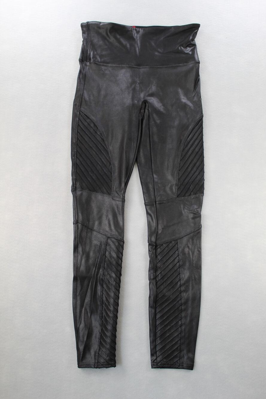 Spanx Faux Leather Moto Black Leggings Womens Medium Mid Rise